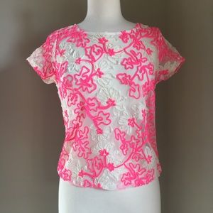 Meadow Rue Anthropologie mesh ribbon artsy top S